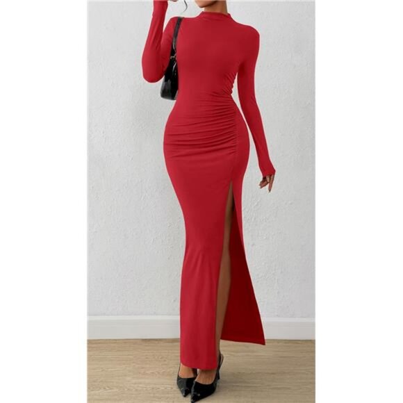 Dresses & Skirts - Women's Formal Dress Long Sleeve Mock Neck Red